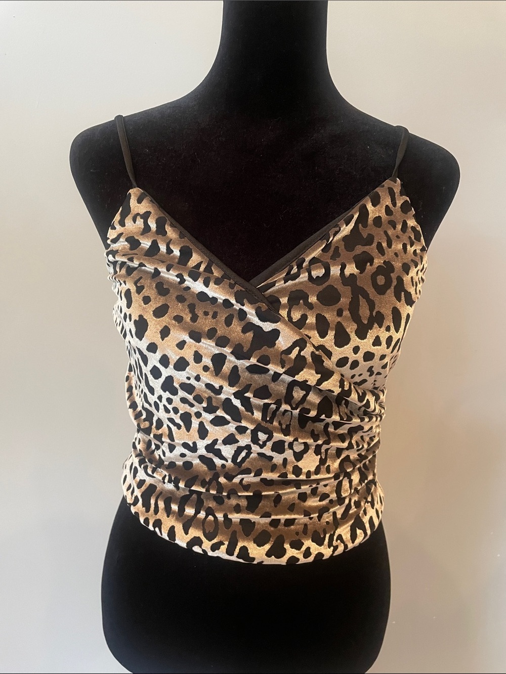 Leopard Print Surplice Cami Top - Black small straps adjust